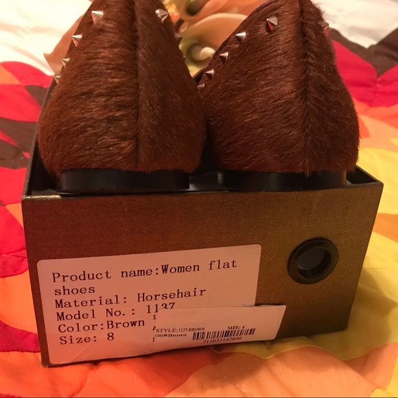 🆕Vincenzo  Leather Hair-on Gold-Studded Flats 8 - Picture 5 of 8